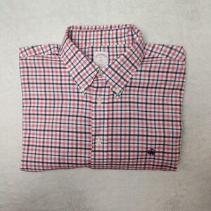 Brooks Brothers Shirt Mens XL Pink Check Button Up Long Sleeve Classic Work